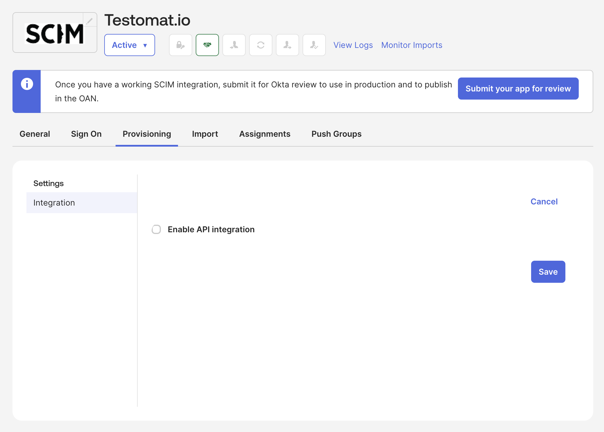 Testomatio - Okta SCIM Integration